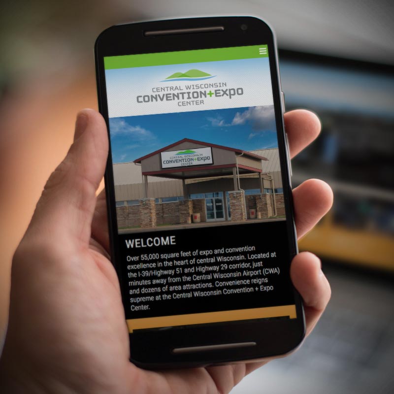 Central Wisconsin Convention + Expo Center logo design, responsive website design, and print advertising